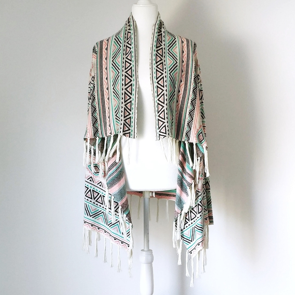 BILLABONG Tribal Print Tassel Fringe Longsleeve Cardigan